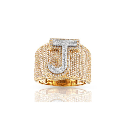 10KT Yellow Gold White Diamond Initial Ring by Truth Jewel