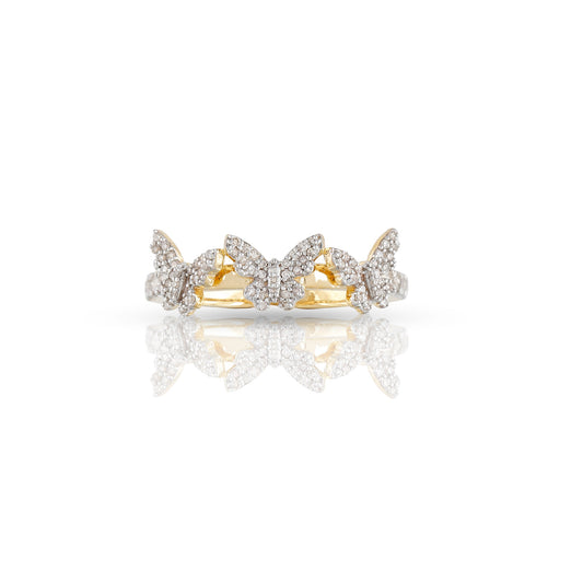 Yellow Gold White Diamond Triple Butterfly Ring By Truth jewel