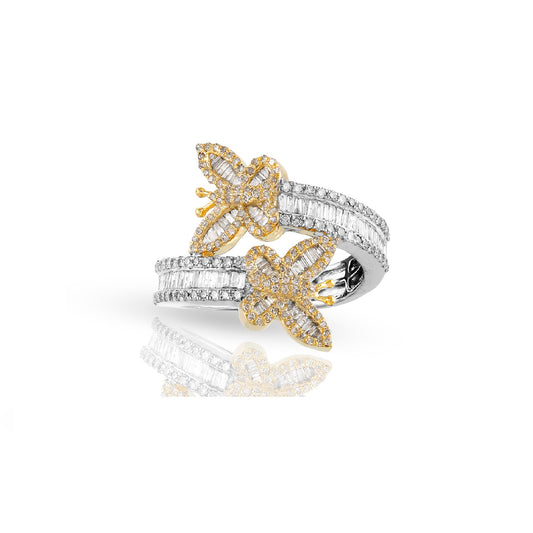 Yellow/White Gold Baguette & Round Diamond Butterfly Ring by Truth Jewel