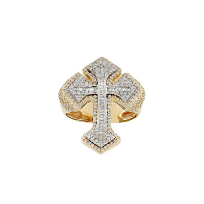 25.5mm Yellow Gold White Diamond Cross Ring by Truth jewel
