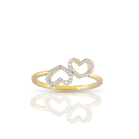 10KT Yellow Gold Minimal Double Heart Diamond Ring by Truth Jewel's