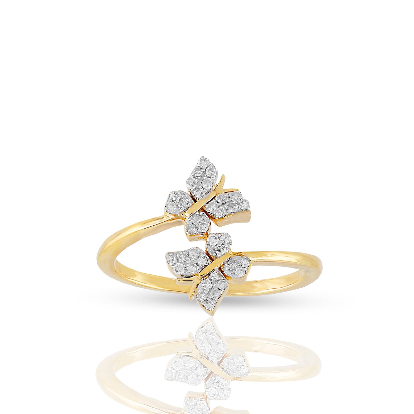10KT Yellow Gold Double Leaf Diamond Bypass Ring By Truth Jewel