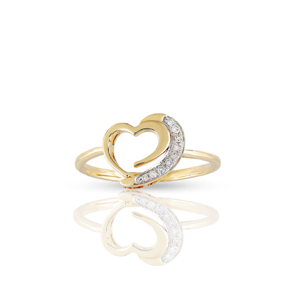 10KT Yellow Gold Open Heart Ring with 0.05CT Diamond