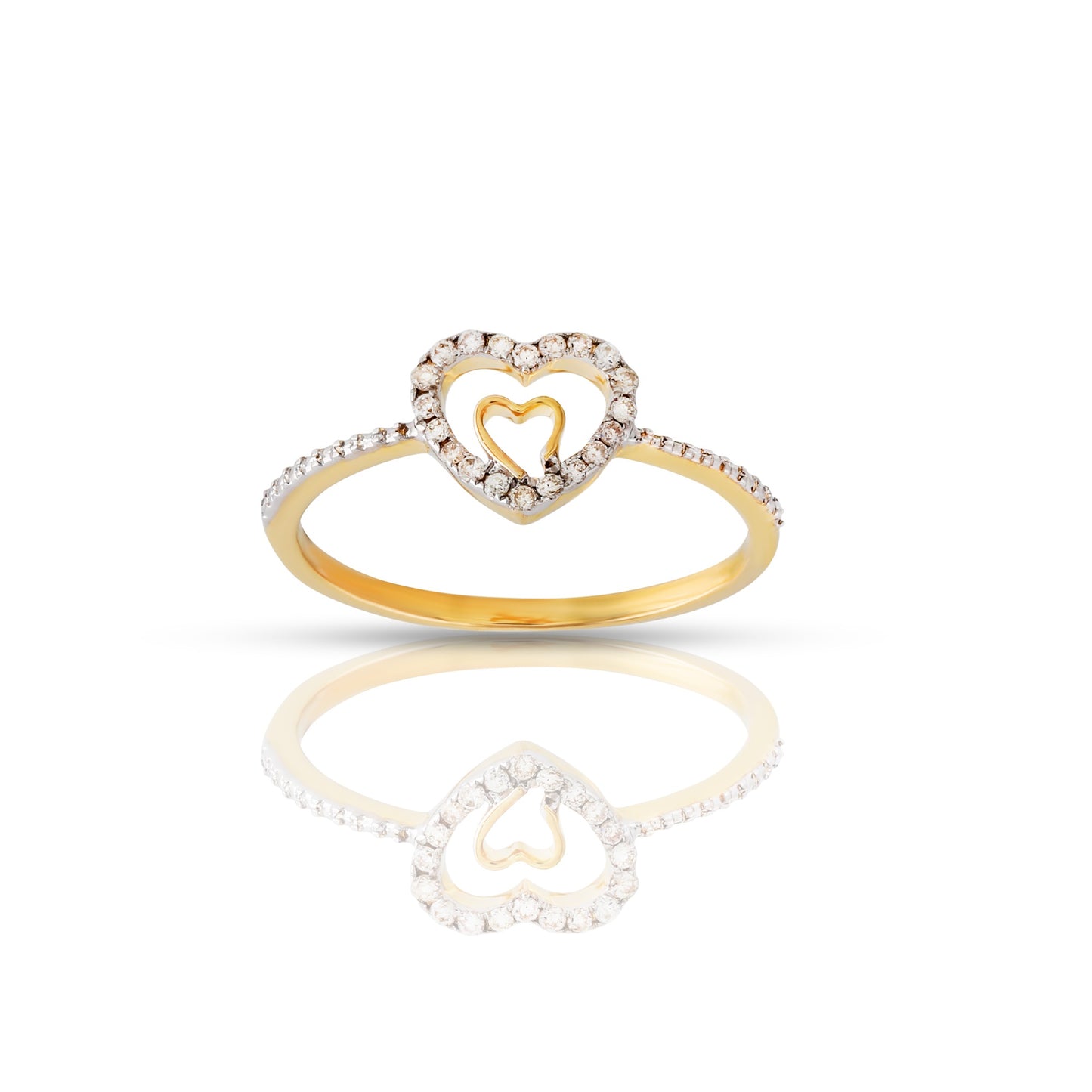 Yellow Gold White Diamond Heart Ring by Truth Jewel