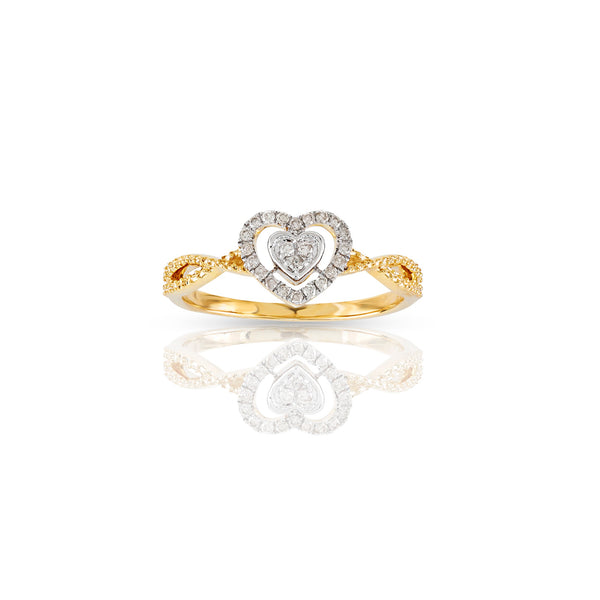10K Yellow Gold Heart Ring with 0.12CT Diamond