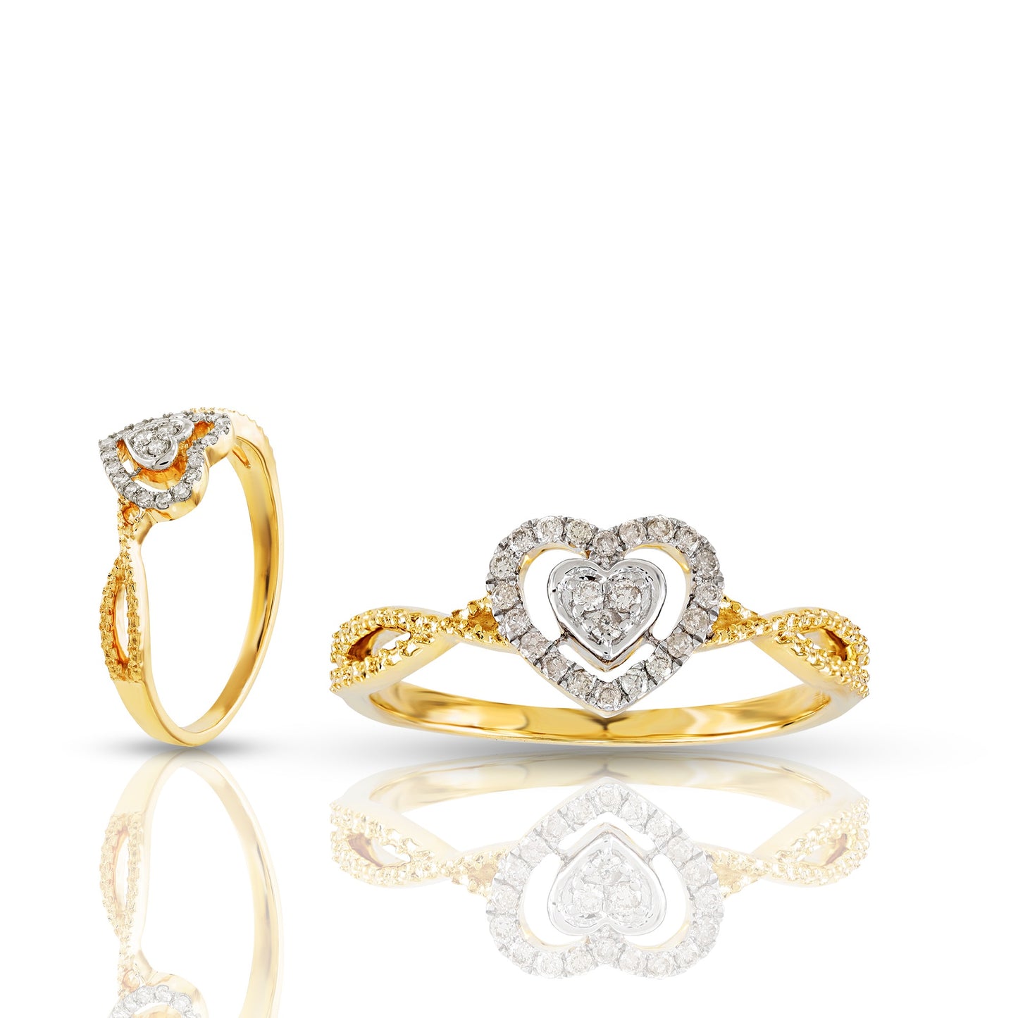 10KT Yellow Gold Heart-in-Heart Diamond Halo Ring By Truth Jewel'S