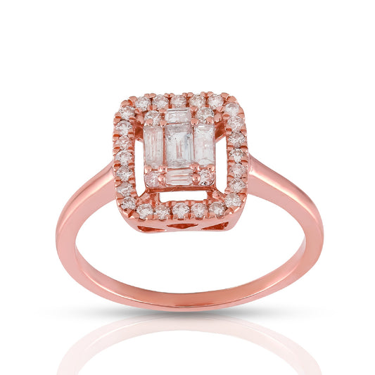 0.5CT Round and Baguette Diamond Halo Ring