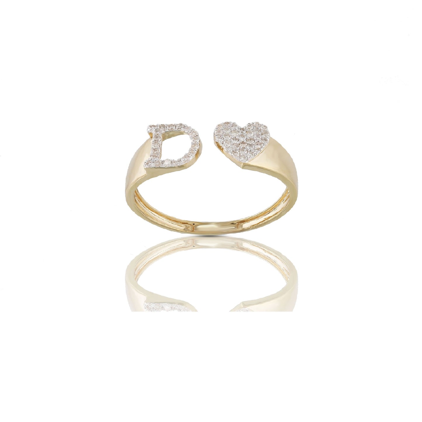 10KT Yellow Gold White Diamond Heart Initial Ring by Truth Jewel