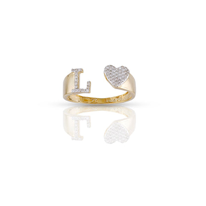 14KT Yellow Gold White Diamond Heart Initial Ring by Truth Jewel