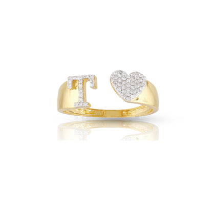 10KT Yellow Gold White Diamond Heart Initial Ring by Truth Jewel