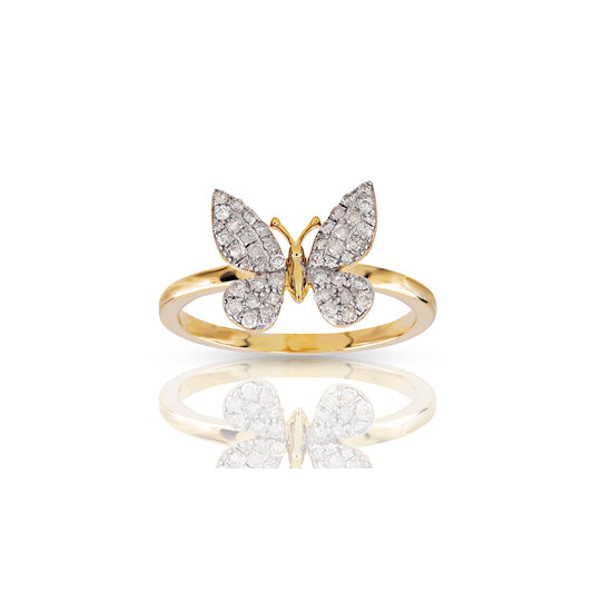Yellow Gold White Diamond Butterfly Ring by Truth Jewel