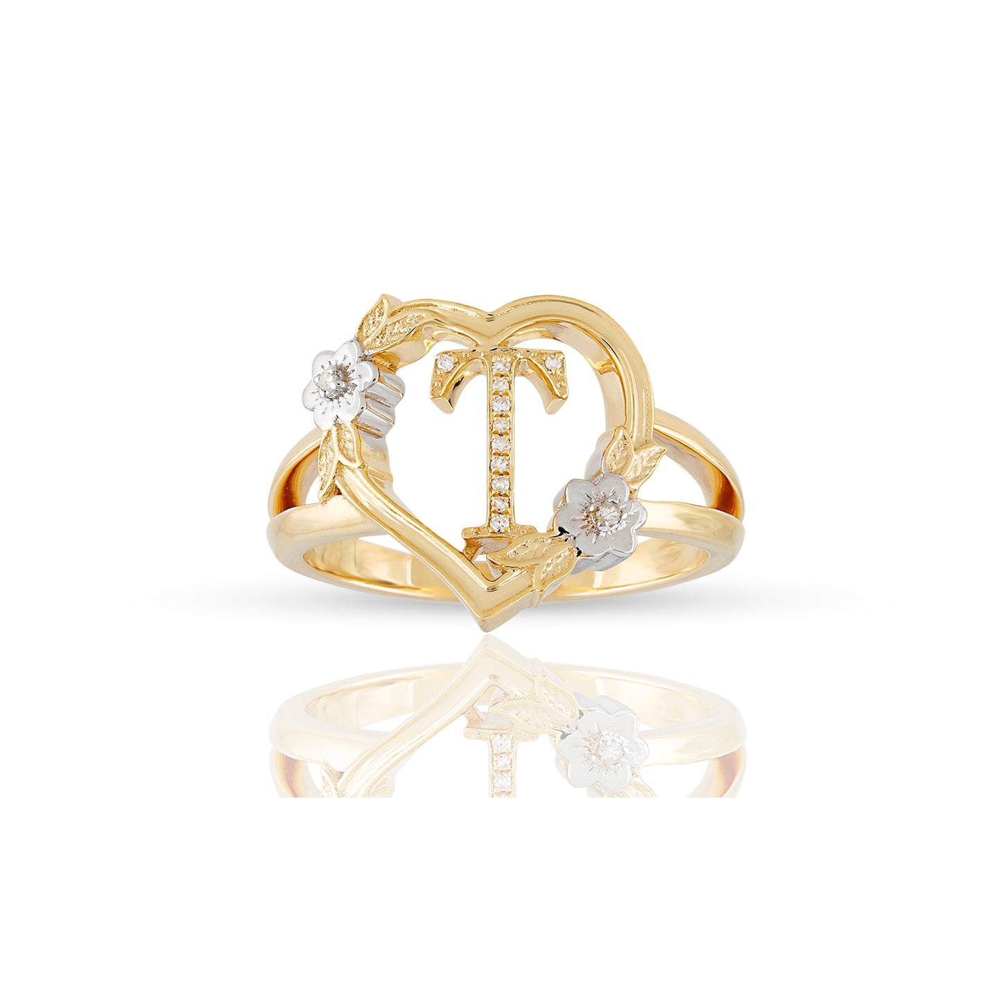 14kt Yellow Gold Heart Shape Initial Letters Ring by Truth Jewel