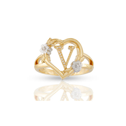 10KT Yellow Gold Heart Shape Initial Letters Ring by Truth Jewel