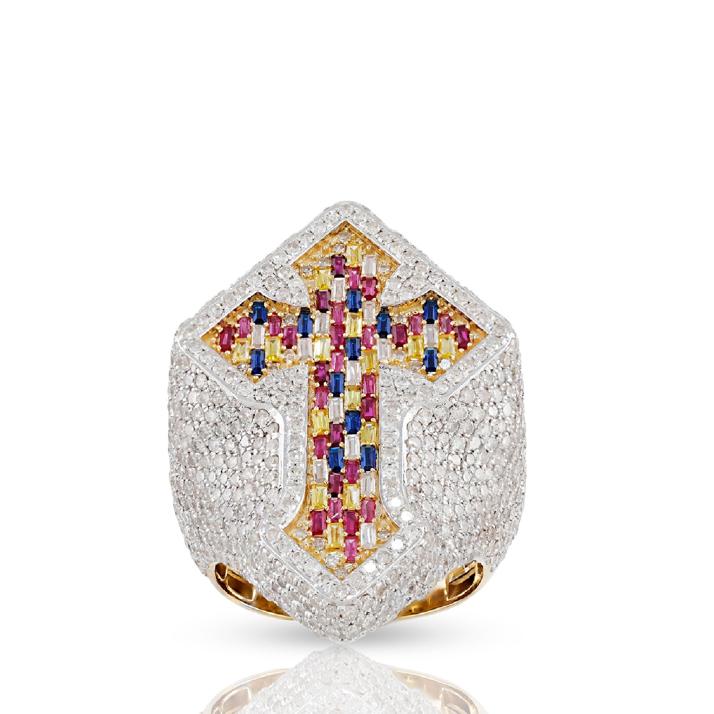 Multi-Colour Cross Diamond Shield Ring By Truth Jewel