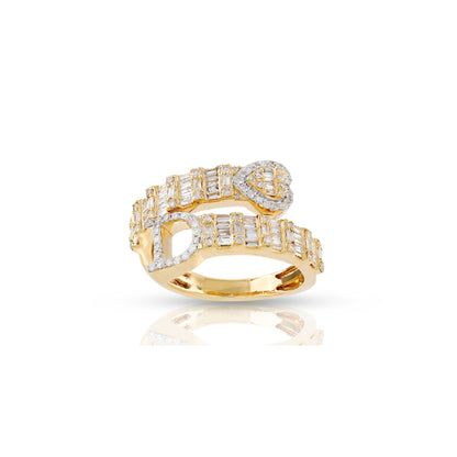 14KT Yellow Gold Baguette Diamond Heart Initial Rings by Truth Jewel