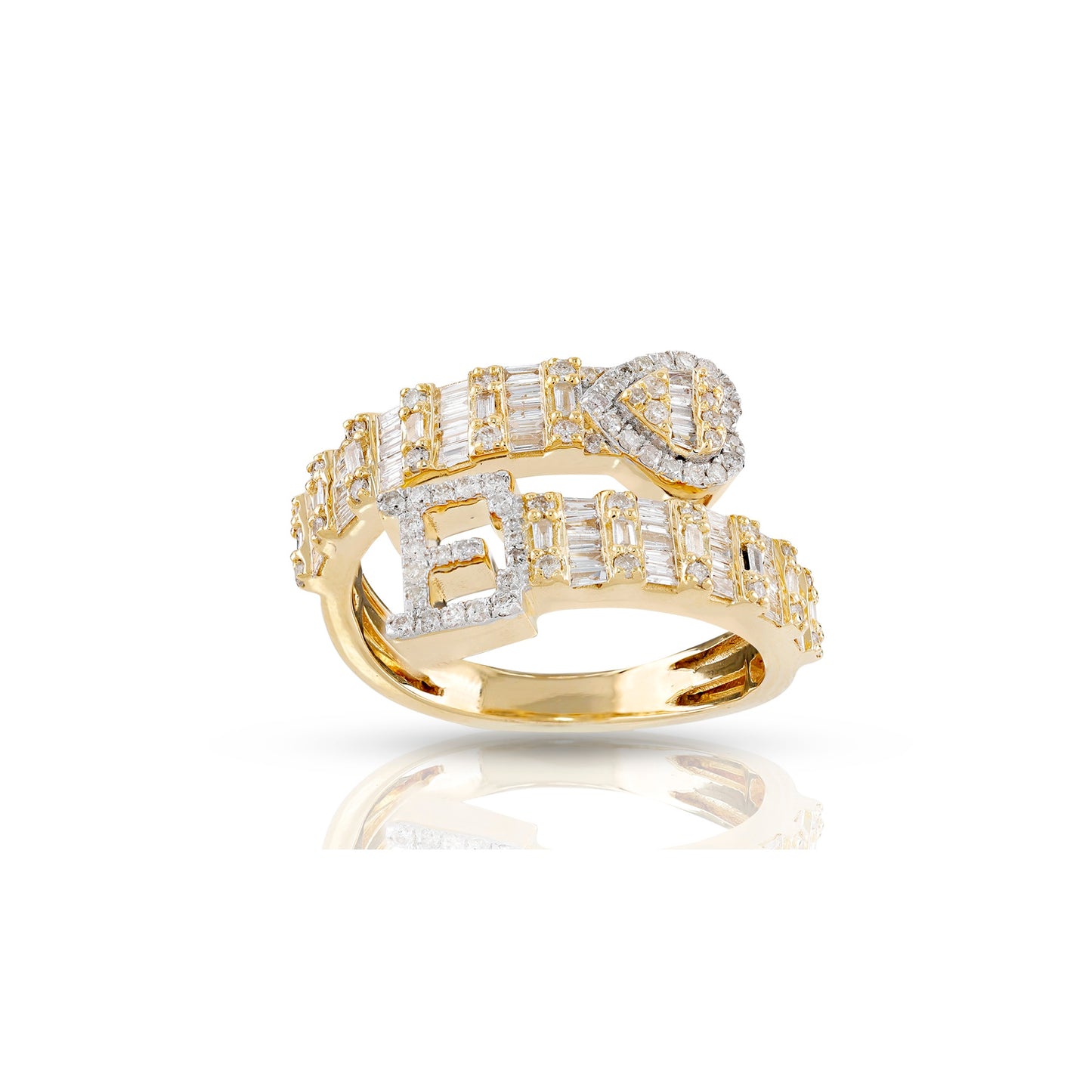 10KT Yellow Gold Baguette Diamond Heart Initial Rings by Truth Jewel