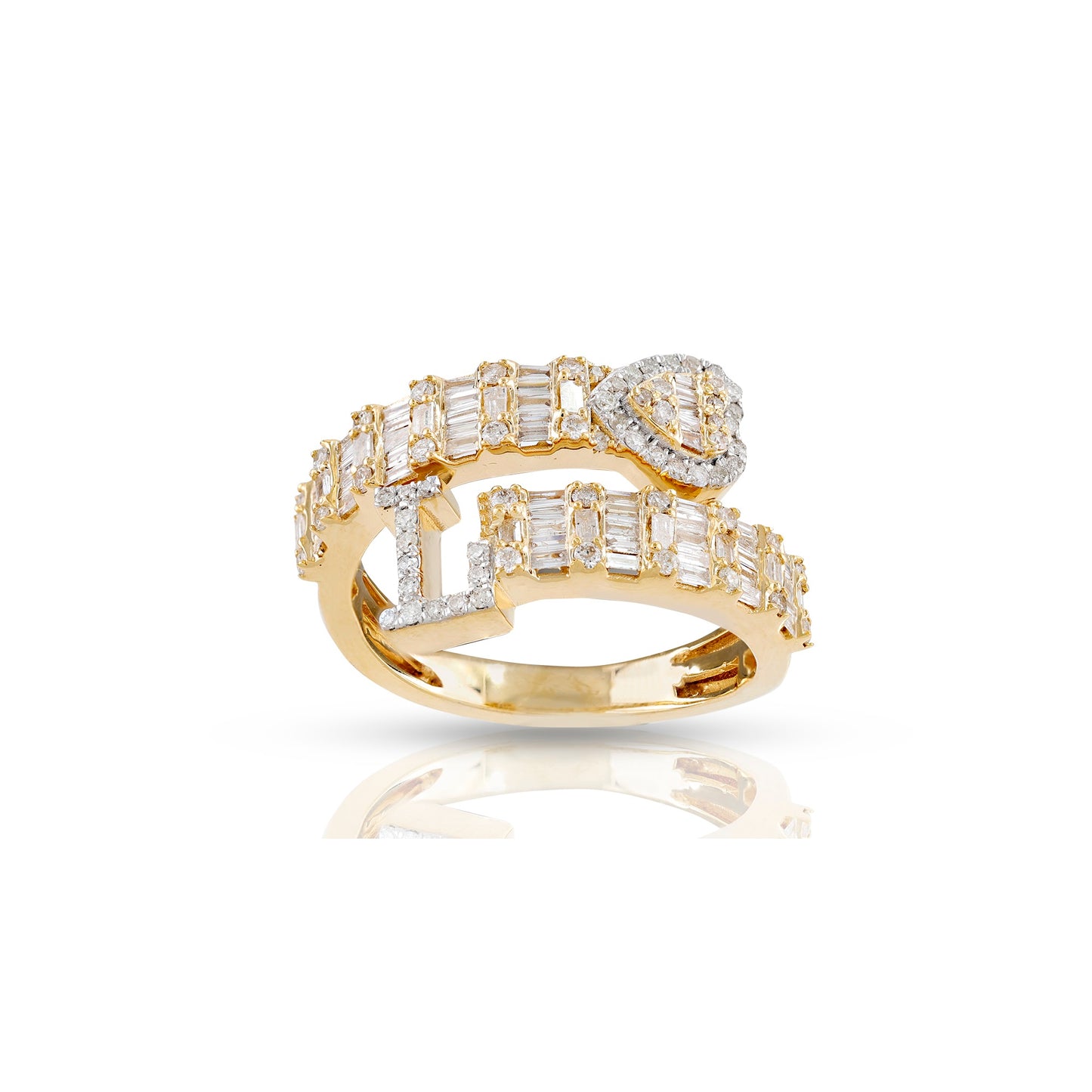 14KT Yellow Gold Baguette Diamond Heart Initial Rings by Truth Jewel