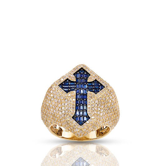 Blue Baguette Cross Diamond Dome Ring By Truth Jewel