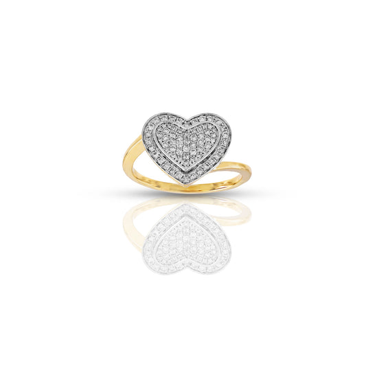 Yellow Gold White Diamond Heart Ring by Truth Jewel