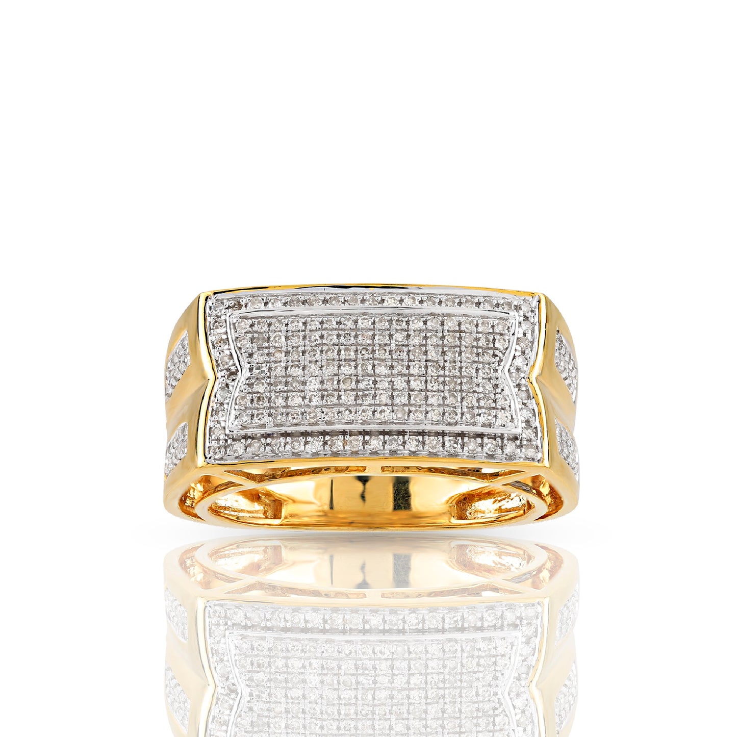 Yellow Gold Two-Tone Iced Pavé Shield Ring By Truth Jewel