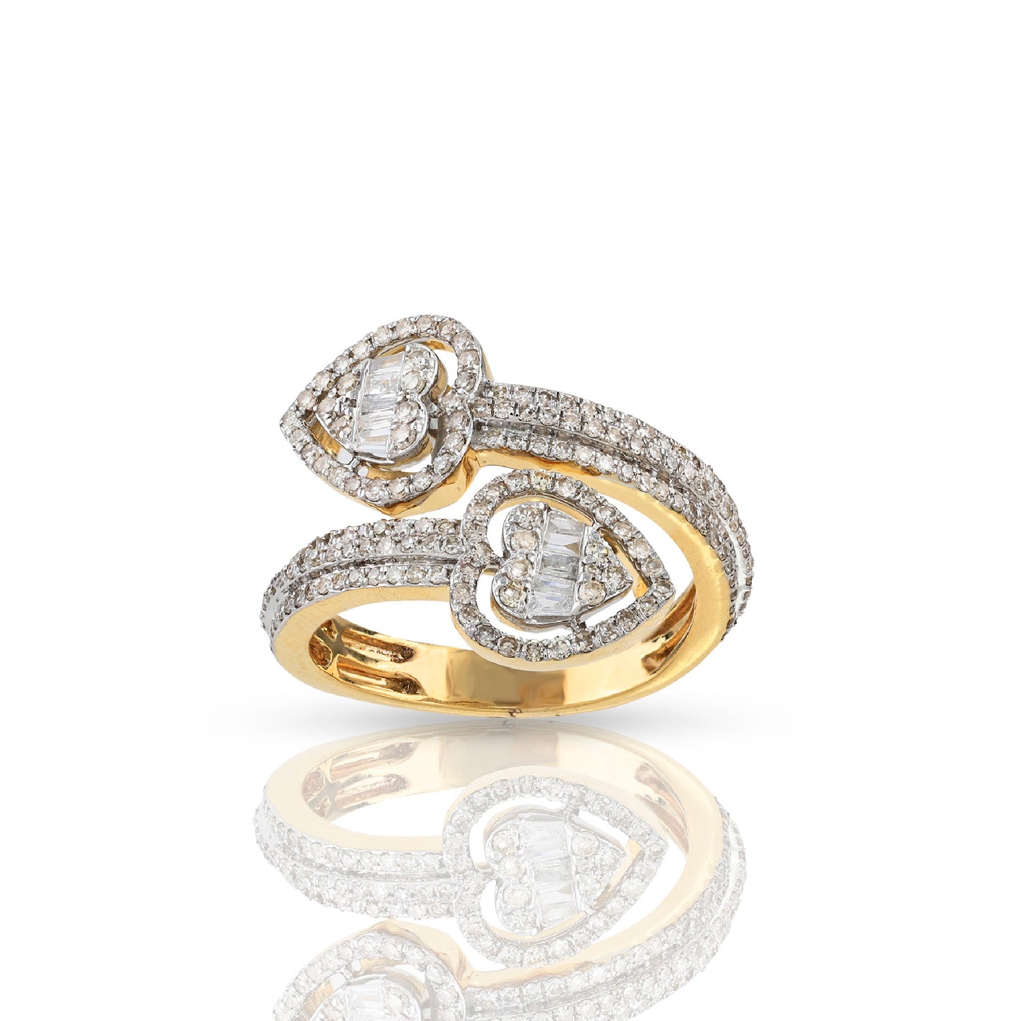 10KT yellow gold baguette heart-wrapped diamond ring by Truth Jewel's