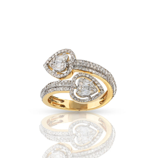 10KT yellow gold baguette heart-wrapped diamond ring by Truth Jewel's