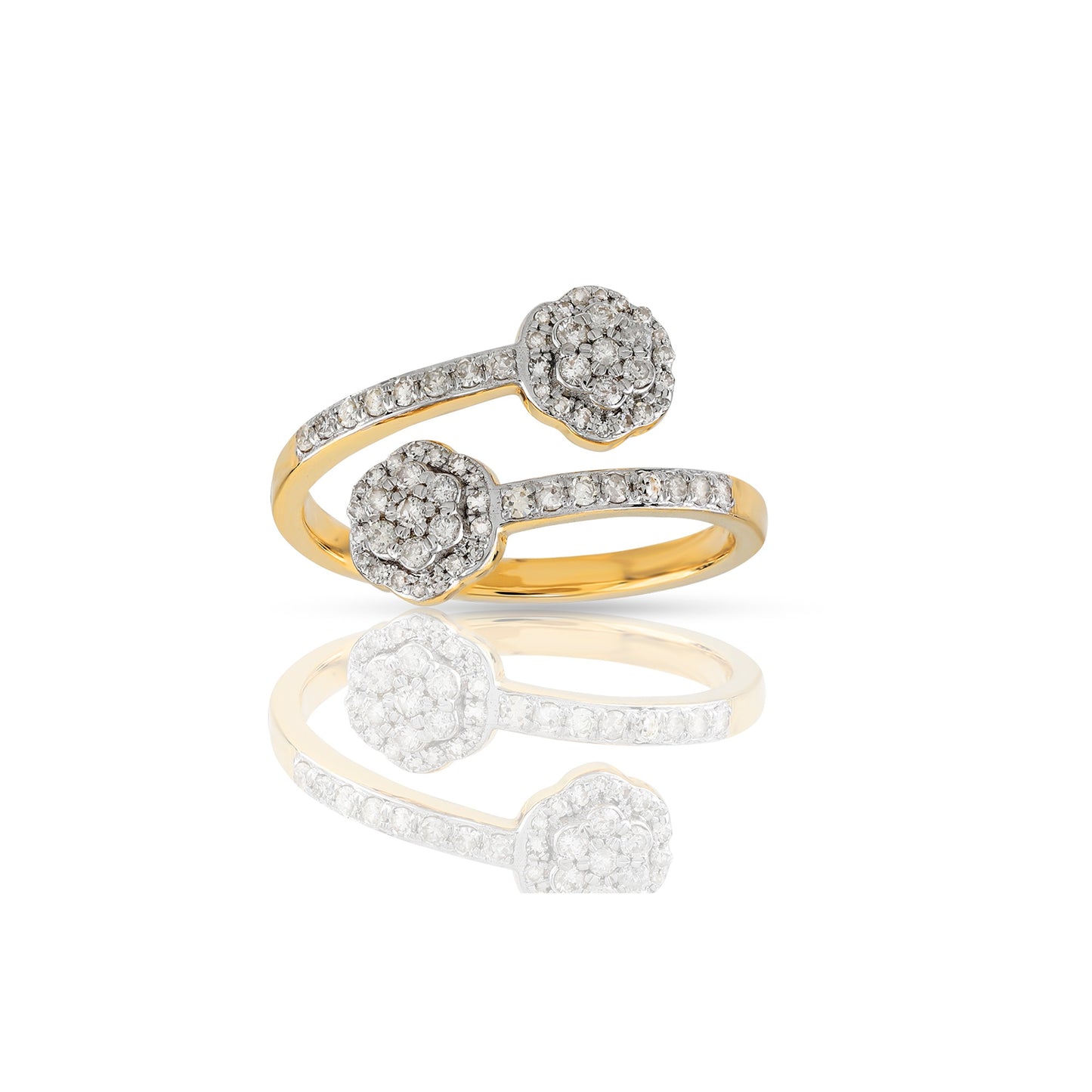 Yellow Gold Dual Flower Diamond Ring by Truth Jewel