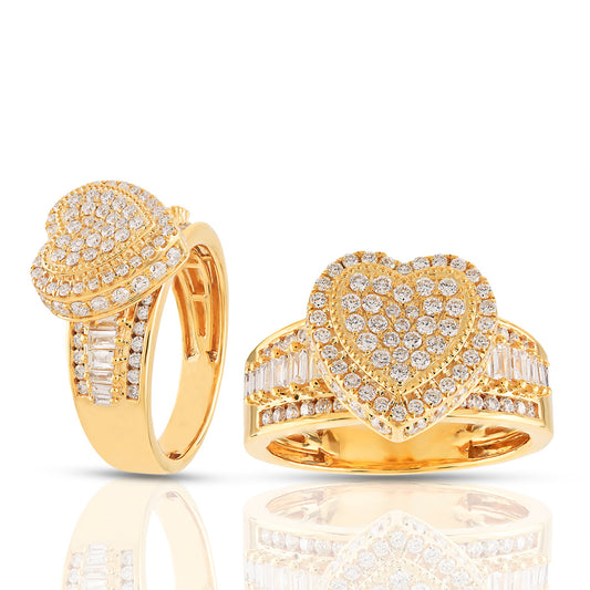 10KT Yellow Gold Heart Halo Diamond Statement Ring by Truth Jewel's