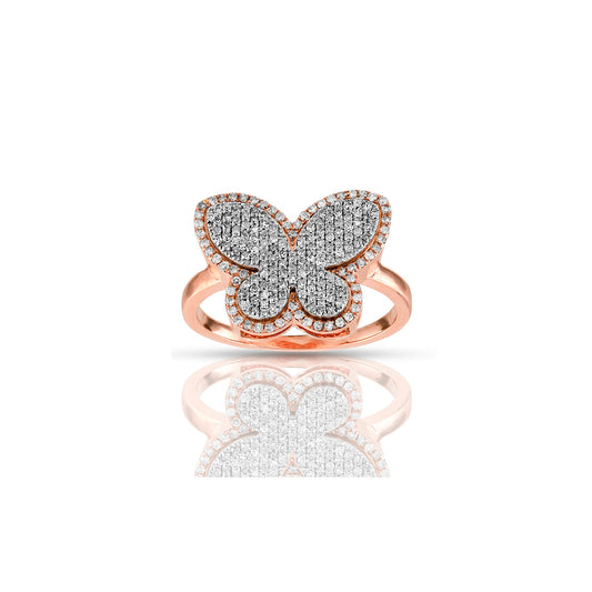 13mm Rose Gold White Diamond Butterfly Ring by Truth Jewel