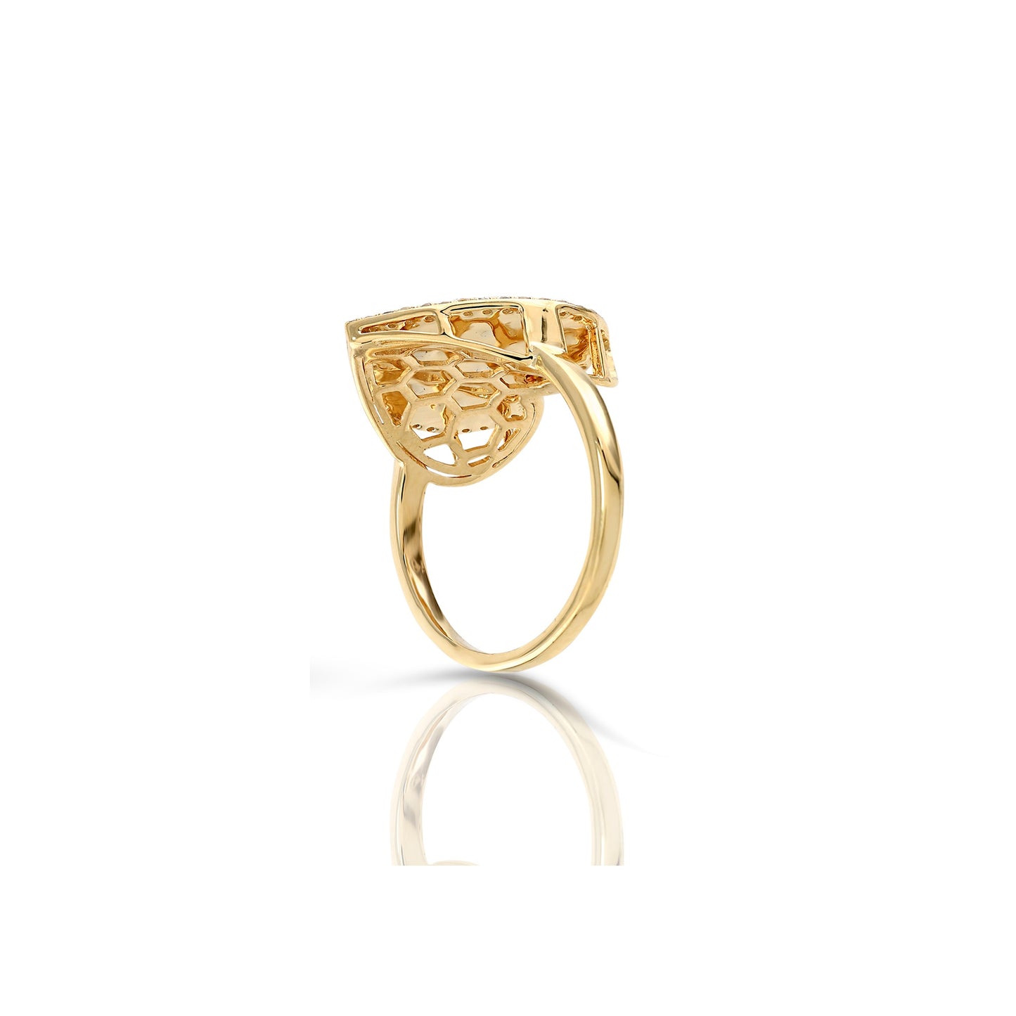 Yellow Gold White Diamond Heart Ring by Truth Jewel