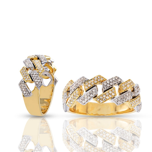 Two-Tone Diamond Link Band Ring in Yellow Gold By Truth Jewel