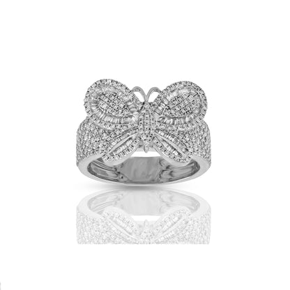925 Silver CZ Round Diamond Butterfly Ring