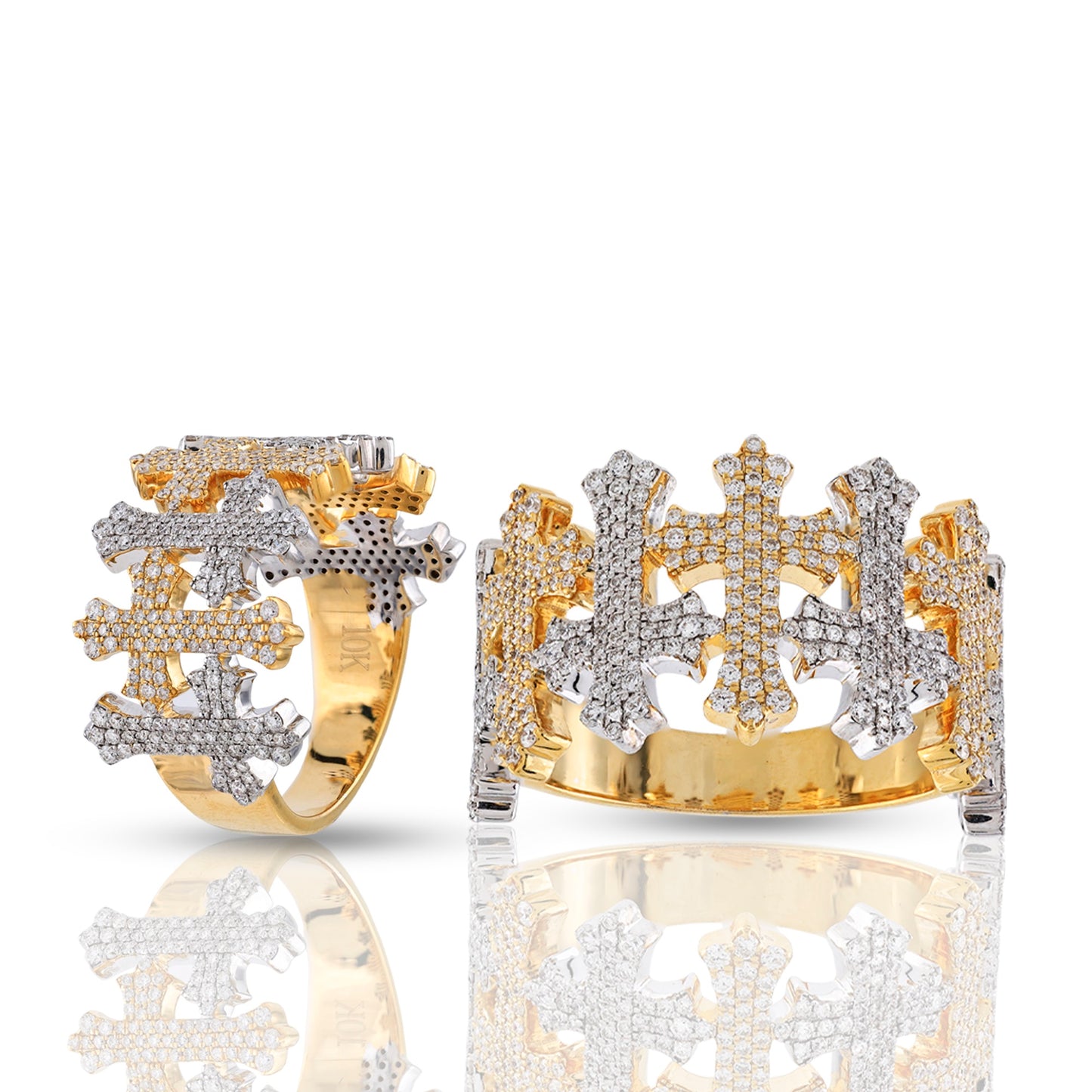 Diamond Triple Cross Crown Ring in Yellow Gold By Truth Jewel
