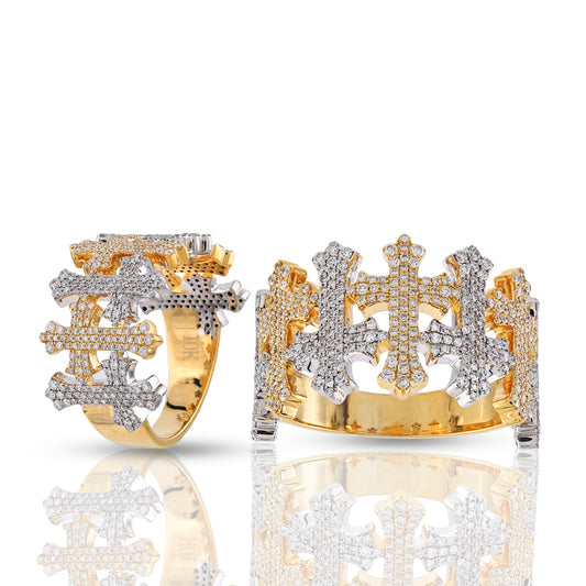 Diamond Triple Cross Crown Ring in Yellow Gold By Truth Jewel
