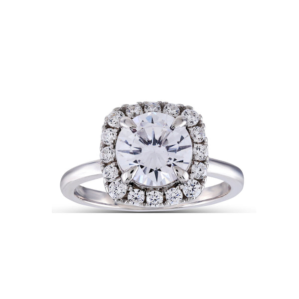 A 925 silver engagement ring with a central cubic zirconia stone surrounded by a halo of smaller cubic zirconia stones.