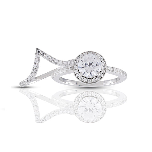 925 Silver CZ Round Diamond Bridal Engagement Ring