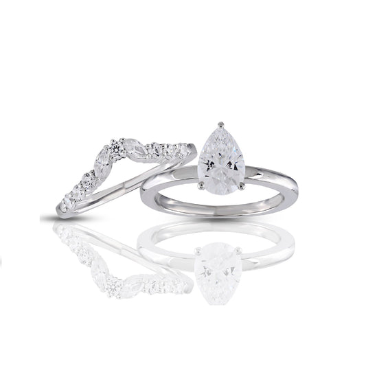 925 Silver CZ Pear and Round Diamond Engagement Ring