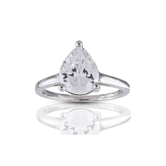 925 Silver Cz Pear Shape Diamond Ring 11.1 mm