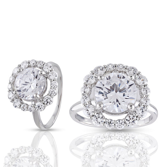 925 Silver Cubic Zirconia Halo Engagement Ring by Truth Jewel