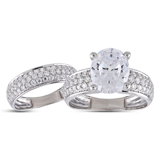 925 Silver Cz Oval and Round Diamond Engagement Ring