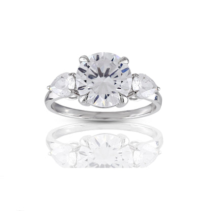 925 Silver Cz Round and pear shape diamond Ring 12mm