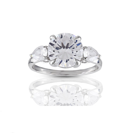 925 Silver Cz Round and pear shape diamond Ring 12mm