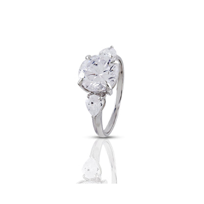 925 Silver Cz Round and pear shape diamond Ring 12mm