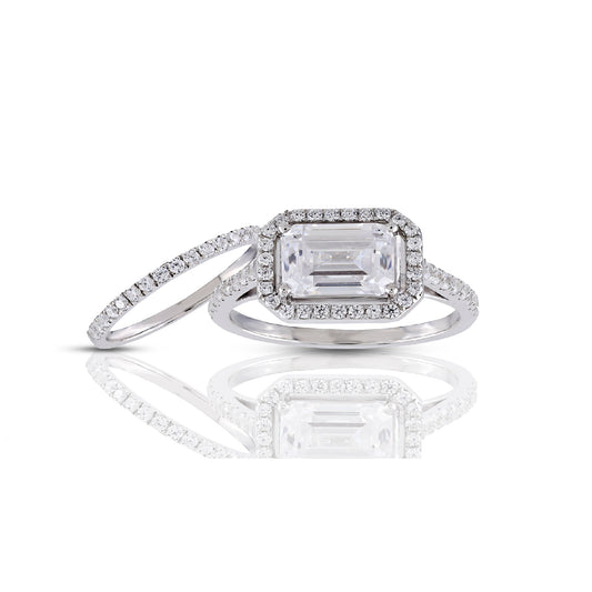 925 Silver Cz Emerald Diamond Ring 9.70 mm