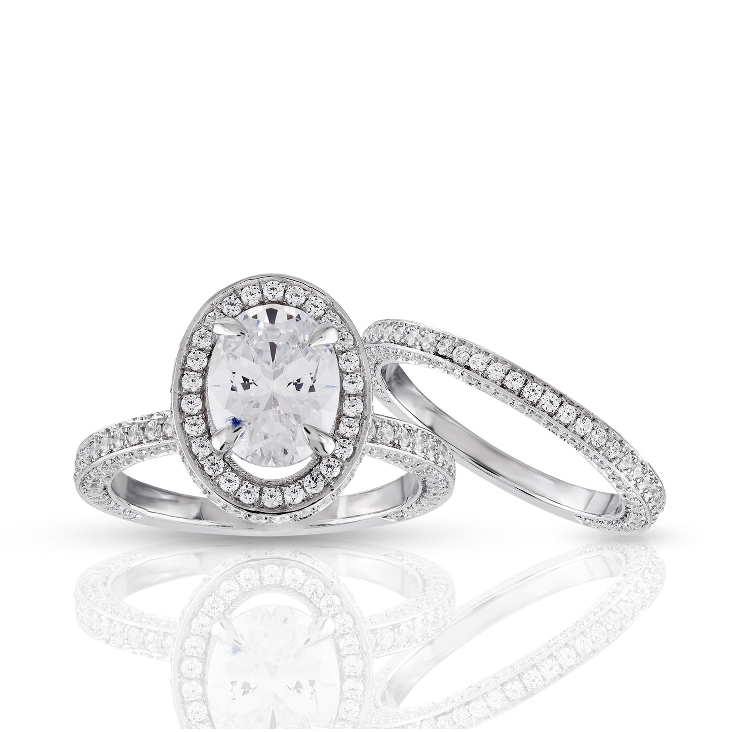 925 Silver Cz Round and Oval Diamond Halo Ring