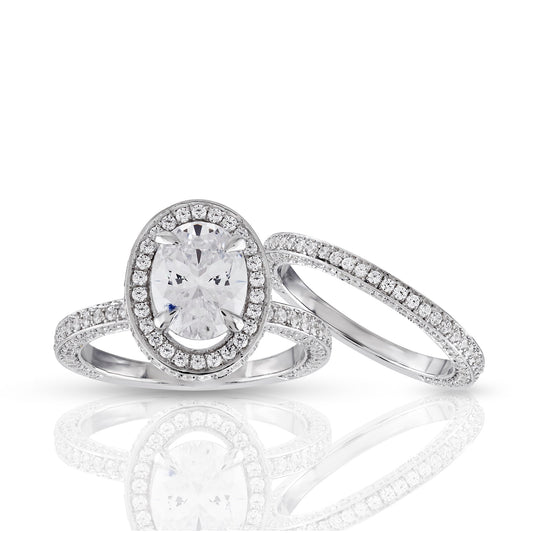 925 Silver Cz Round and Oval Diamond Halo Ring