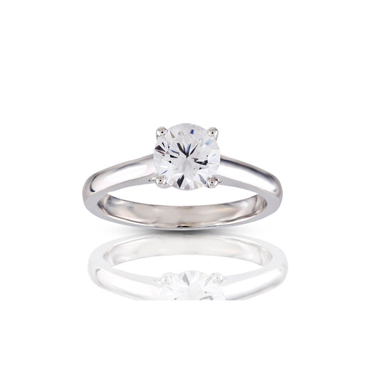 925 Silver Cz Round Diamond Ring 6.4 mm