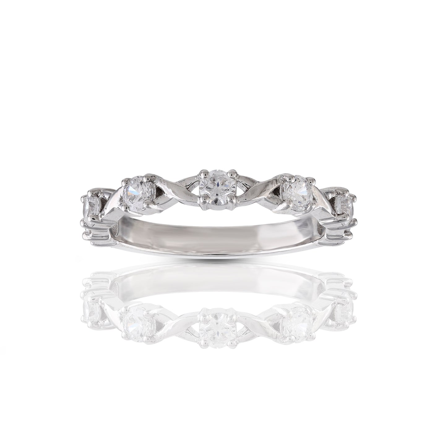925 Silver CZ Round Diamond Anniversary Band Ring