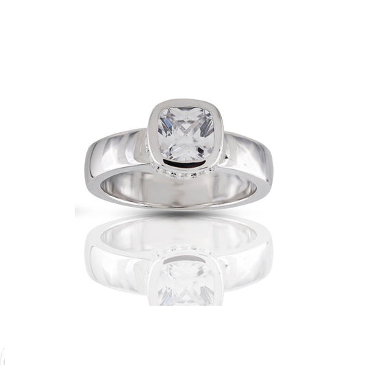 925 Silver Cz Cushion Cut Diamond Ring 8.4 mm