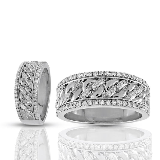 925 Silver Cz Round Diamond Cuban Link Ring For Men's